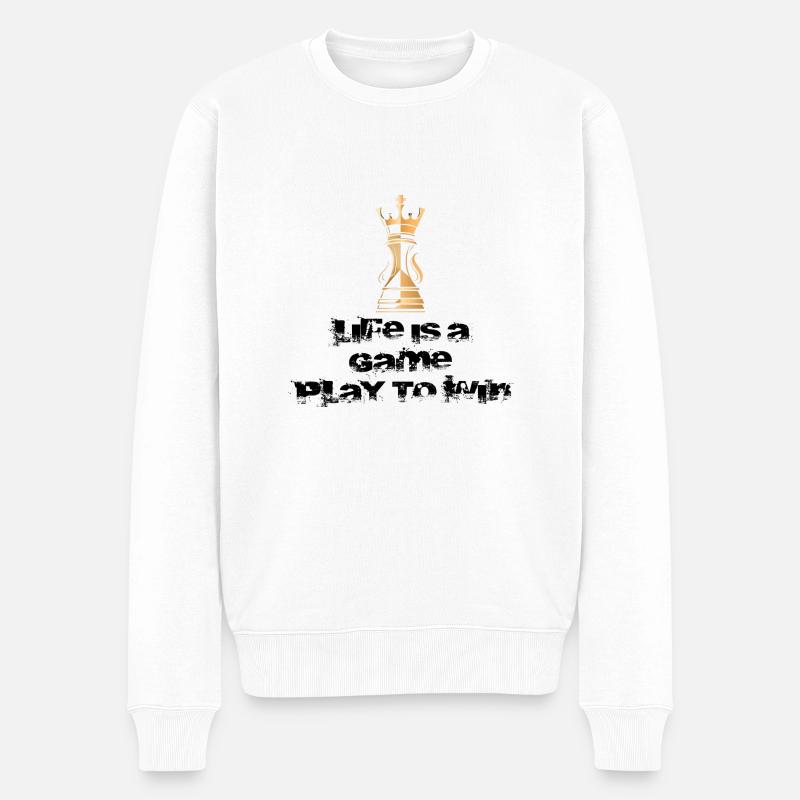 Life is a Game Play to Win Schachfigur König - Männer Premium Bio Pullover - Weiß