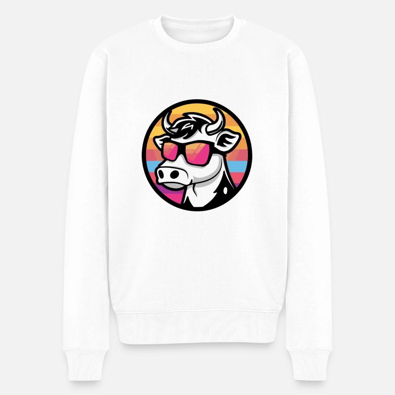 Kuh Comic Cool Sommer - Männer Premium Bio Pullover - Weiß