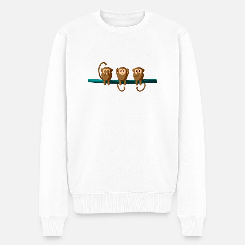 Sehen Hören Sprechen Affen Äffchen - Männer Premium Bio Pullover - Weiß