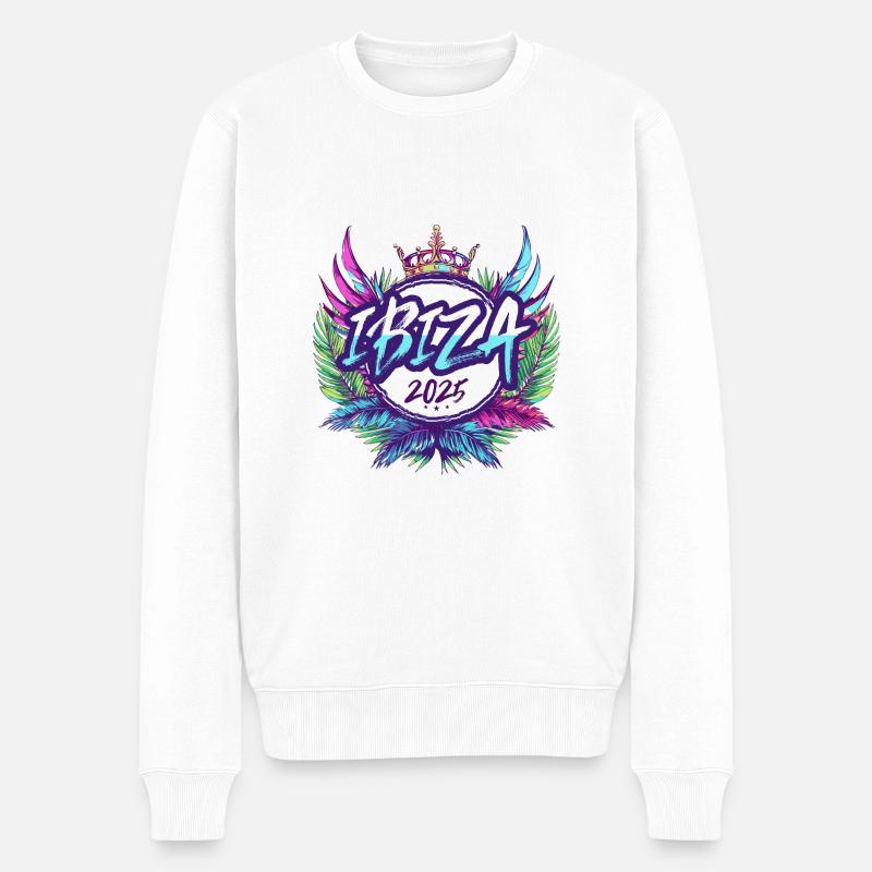 Ibiza 2025 Bunt - Männer Premium Bio Pullover - Weiß