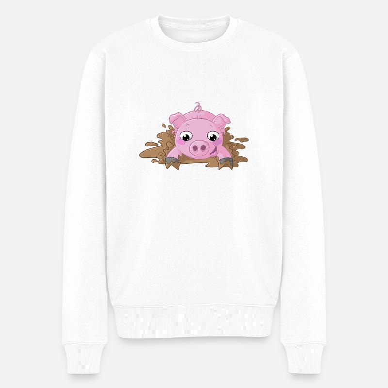 Éclaboussures, dessin animé, cochon - Pull Premium bio Homme - blanc