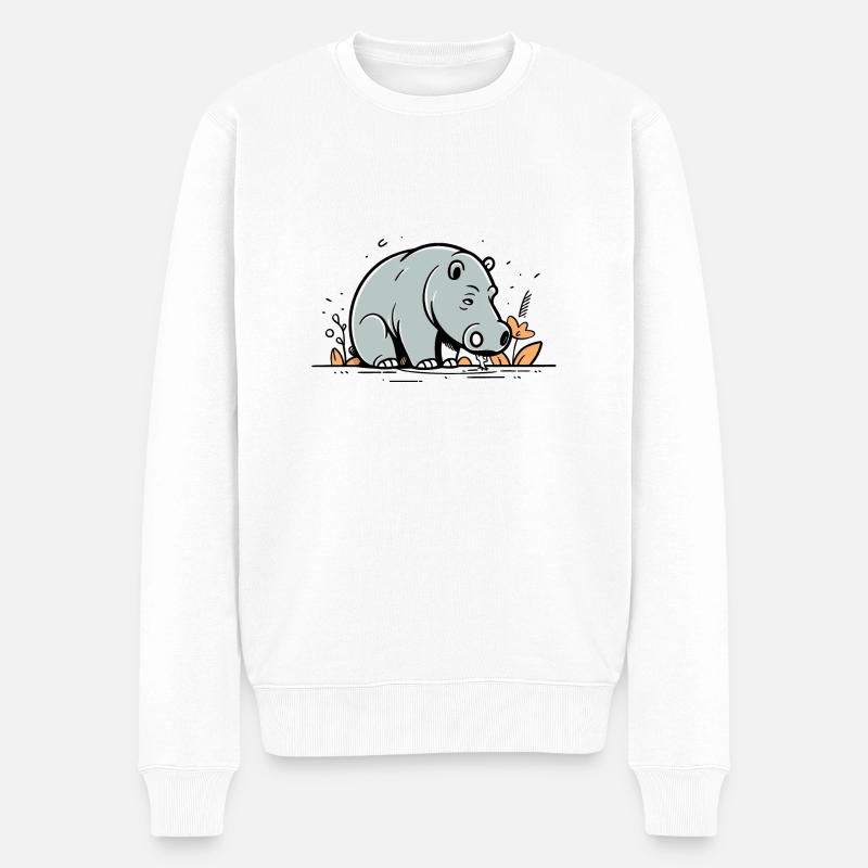 Hippopotame Bande Dessinée Mignonne - Pull Premium bio Homme - blanc