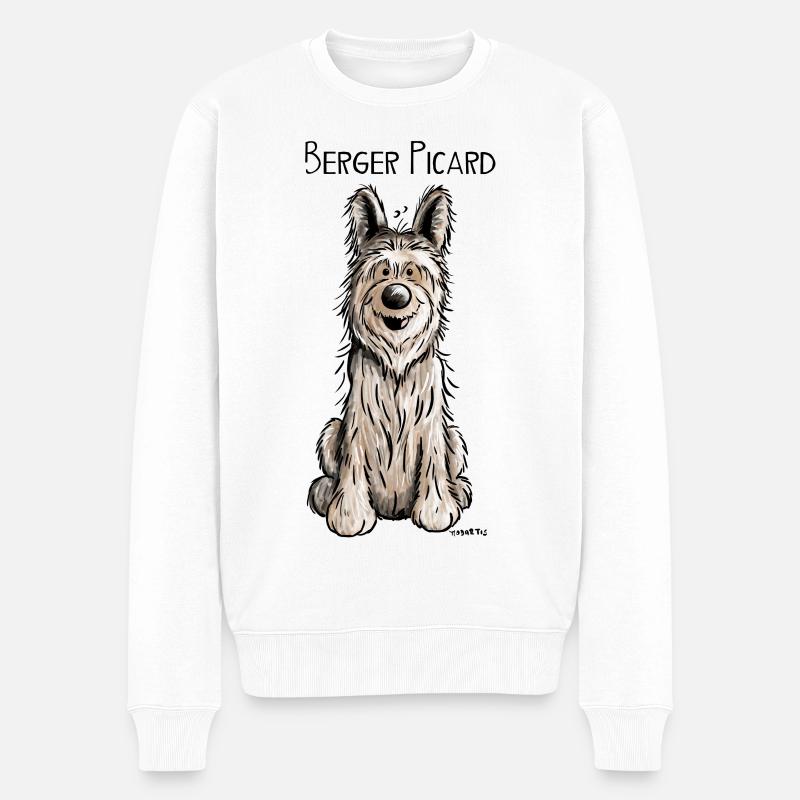 Lustiger Berger Picard -.Hund - Dog - Comic - Männer Premium Bio Pullover - Weiß