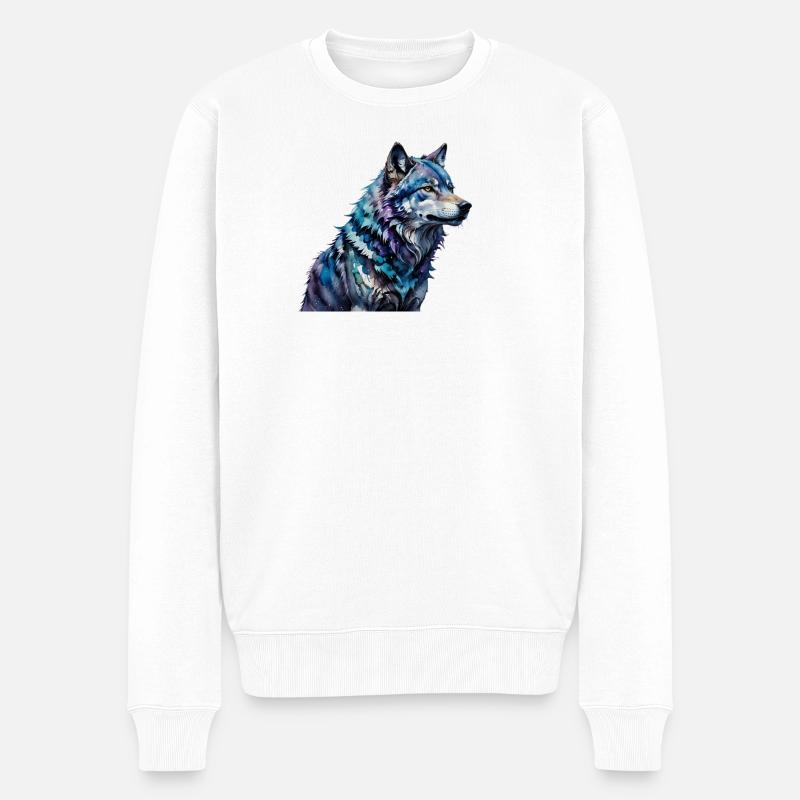 Loup aquarelle - Pull Premium bio Homme - blanc