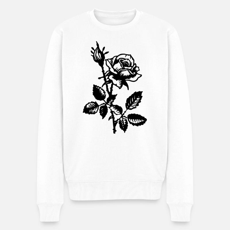 Rose Blume - Männer Premium Bio Pullover - Weiß
