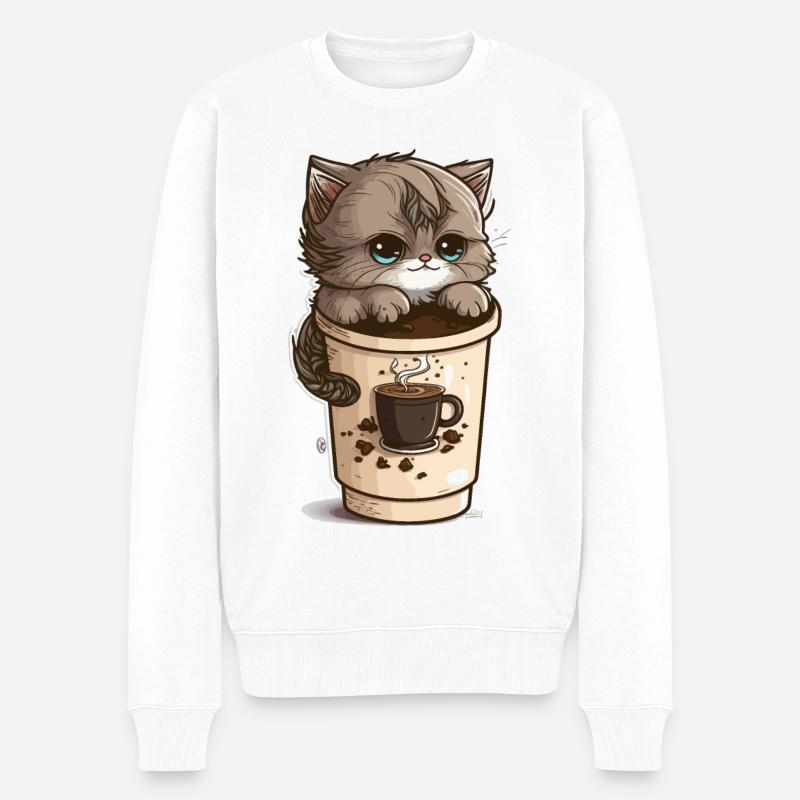Koffein-Kitty - Männer Premium Bio Pullover - Weiß