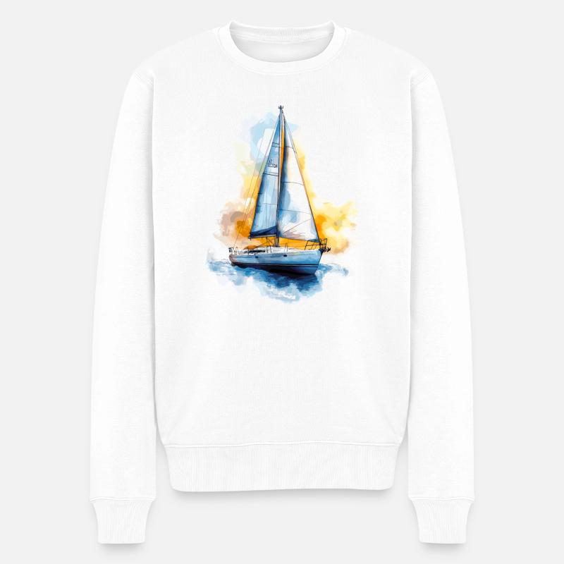 Segelboot Motiv im Aquarell Design - Männer Premium Bio Pullover - Weiß