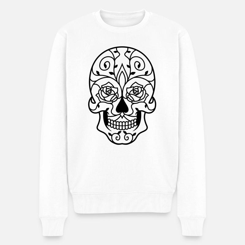 Totenkopf mit Ranken - Männer Premium Bio Pullover - Weiß