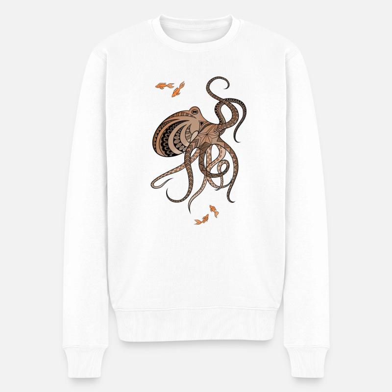 Mandala Krake colour - Männer Premium Bio Pullover - Weiß