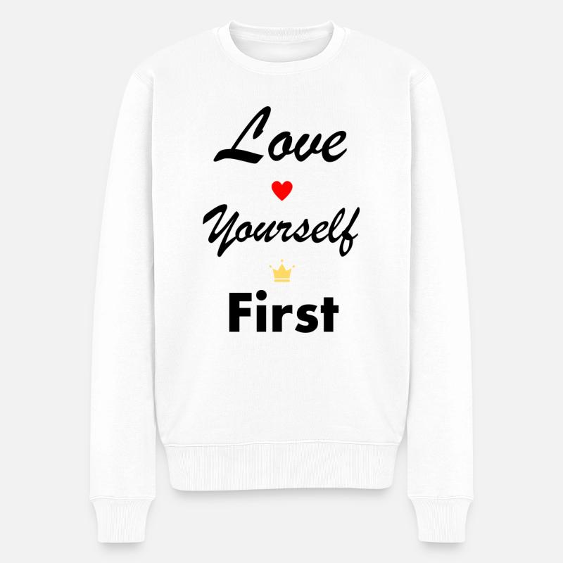 Love yourself first - Pull Premium bio Homme - blanc