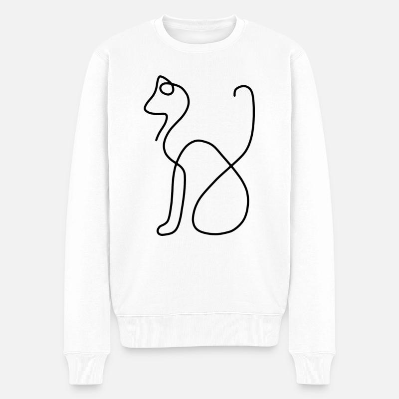 one line Katze - Männer Premium Bio Pullover - Weiß