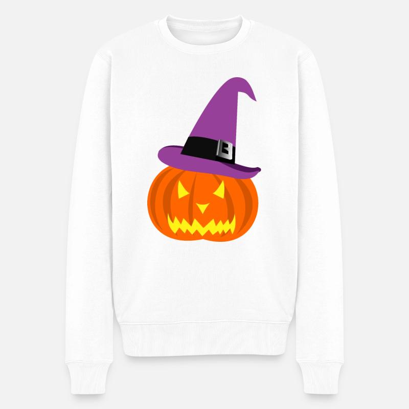 Halloween Kürbis und Hut - Männer Premium Bio Pullover - Weiß