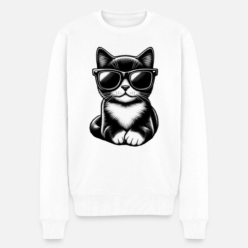 Süße Katze mit Brille - Männer Premium Bio Pullover - Weiß