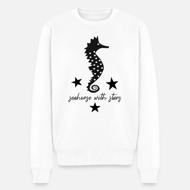 schwarzes Seepferd schwarzes Seepferdchen - Männer Premium Bio Pullover - Weiß