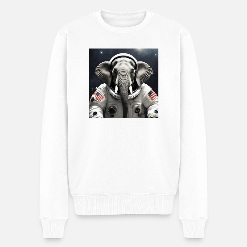 Elefant im Astronautenanzug - Männer Premium Bio Pullover - Weiß