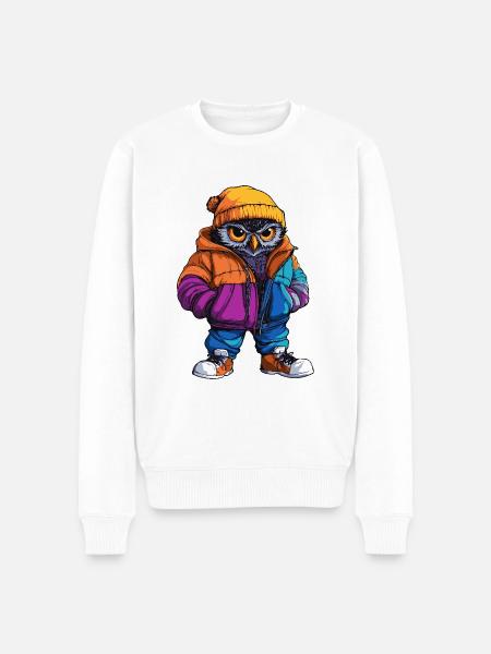 Eule Lustig Winter - Männer Premium Bio Pullover - Weiß