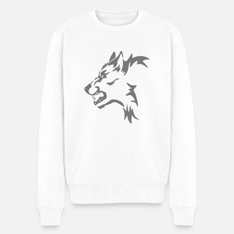 Wolf - Männer Premium Bio Pullover - Weiß