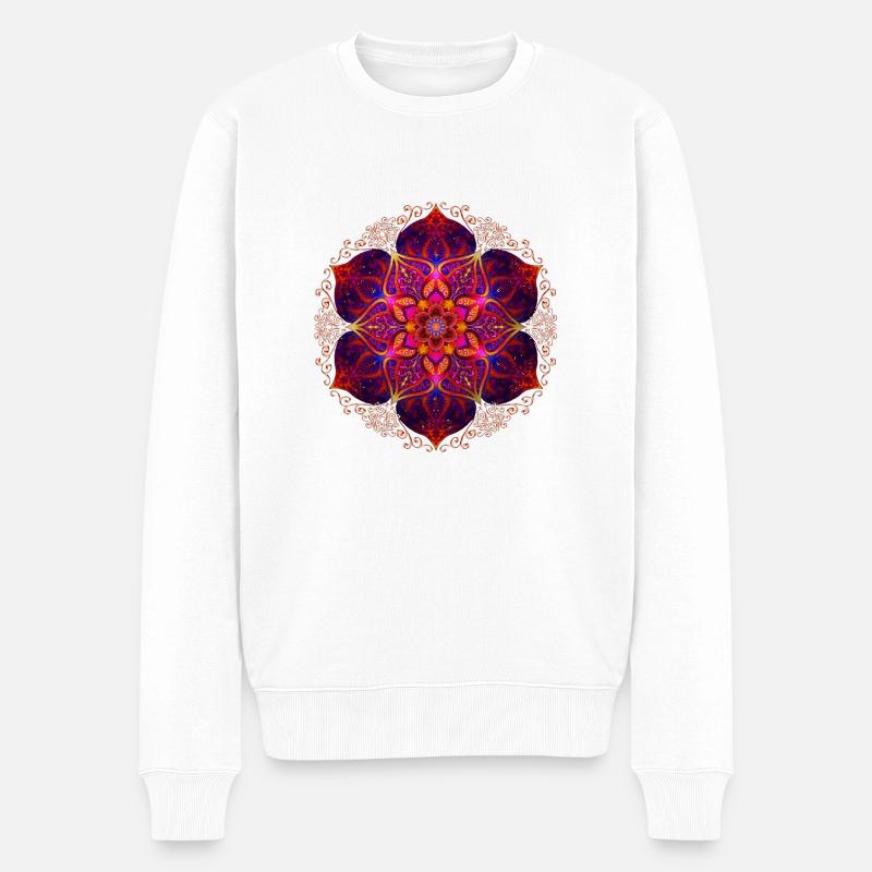 Rote Mandala Blume - Männer Premium Bio Pullover - Weiß
