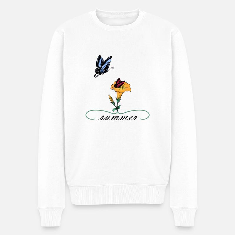 Summer Sommer Schmetterlinge - Männer Premium Bio Pullover - Weiß