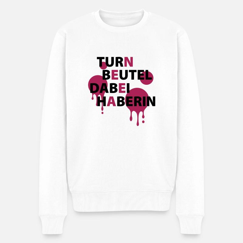 Turnbeutel - dabei - haberin - Männer Premium Bio Pullover - Weiß