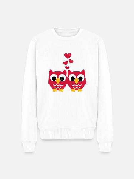 Eule Liebe - Männer Premium Bio Pullover - Weiß