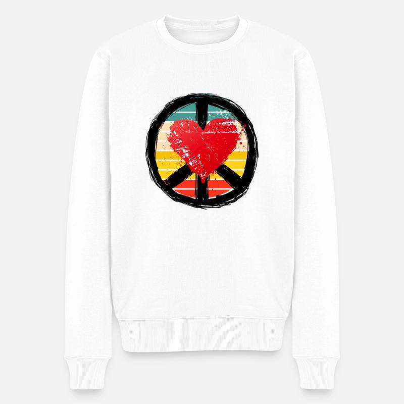 Frieden und Herz - Männer Premium Bio Pullover - Weiß