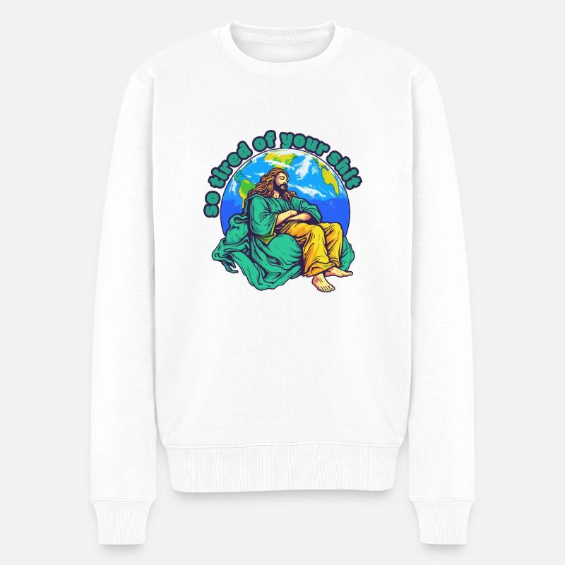 Tired Jesus - Männer Premium Bio Pullover - Weiß