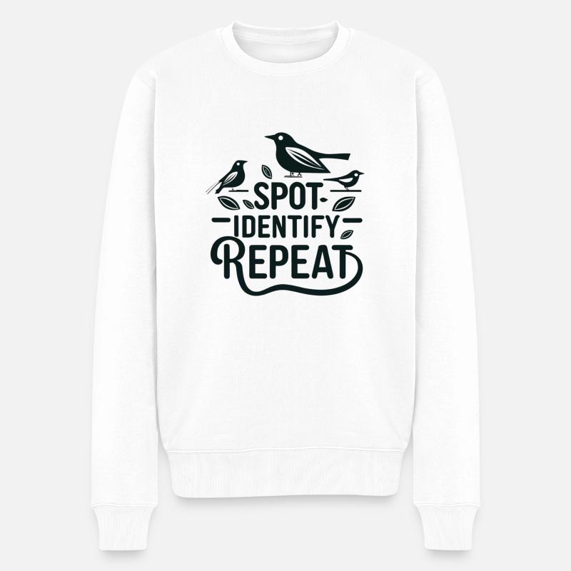 "repérer, identifier, répéter" slogan simple - Pull Premium bio Homme - blanc