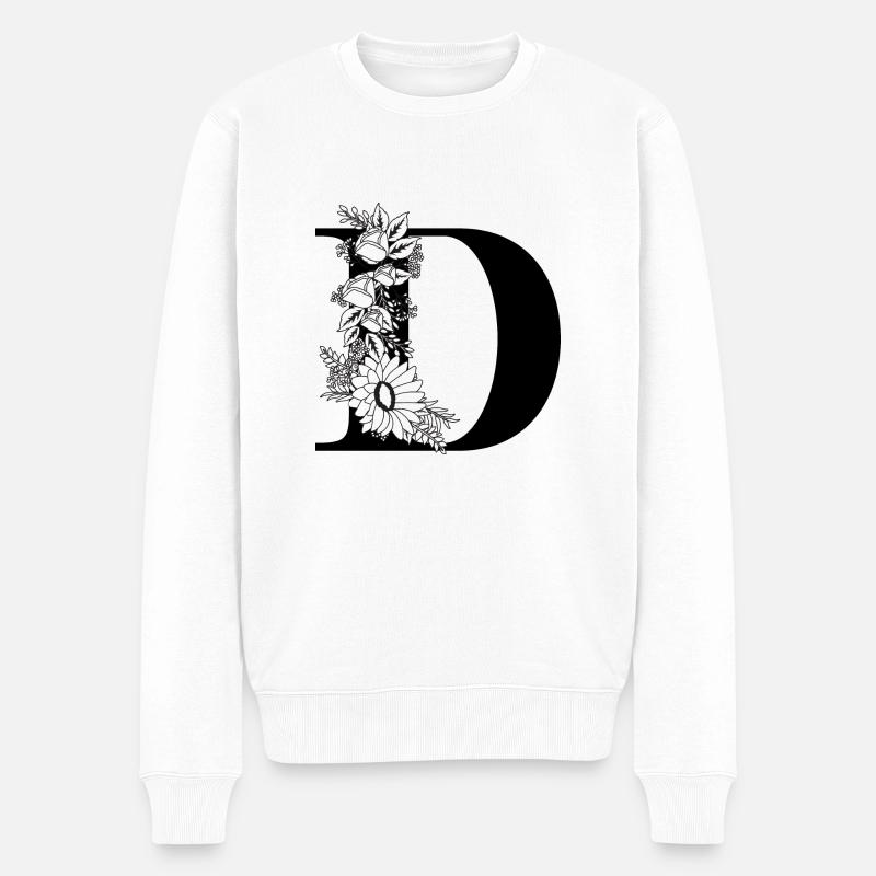 Schwarz-weißer Blumenbuchstabe d - Männer Premium Bio Pullover - Weiß