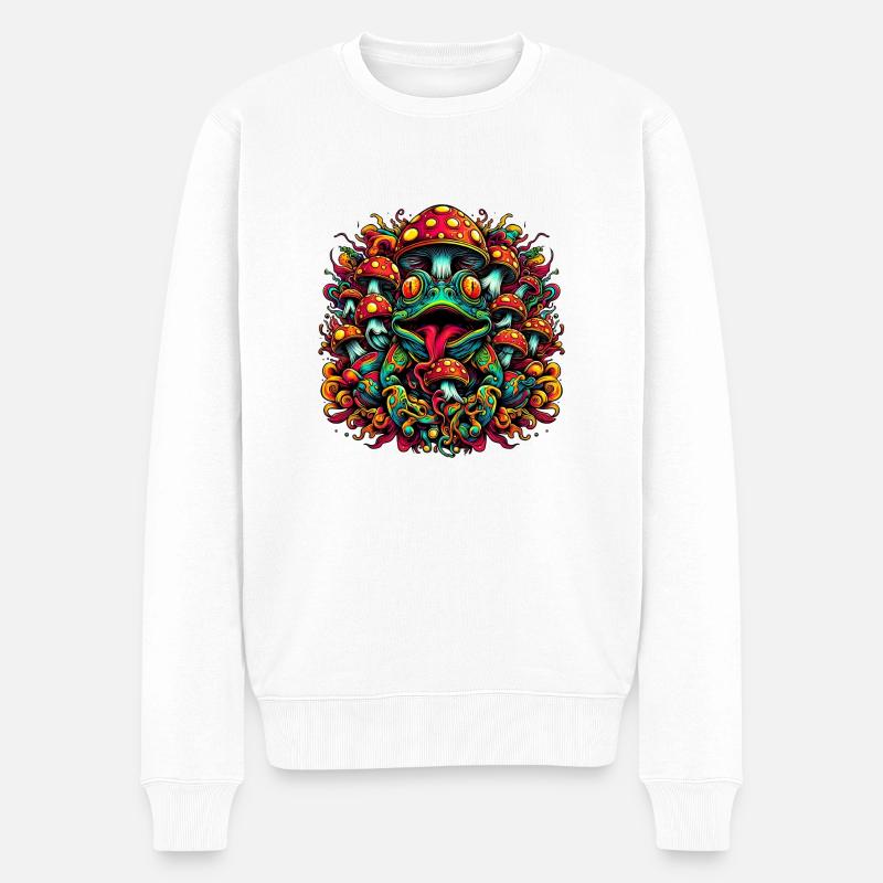 Psychedelischer Frosch mit Pilzen - Männer Premium Bio Pullover - Weiß