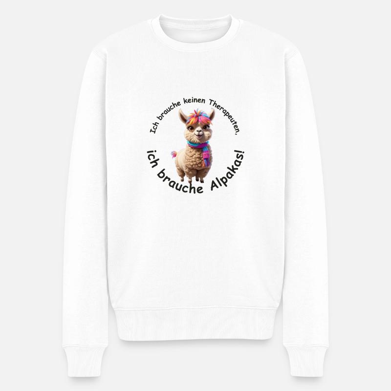 Ich brauche Alpakas - Männer Premium Bio Pullover - Weiß