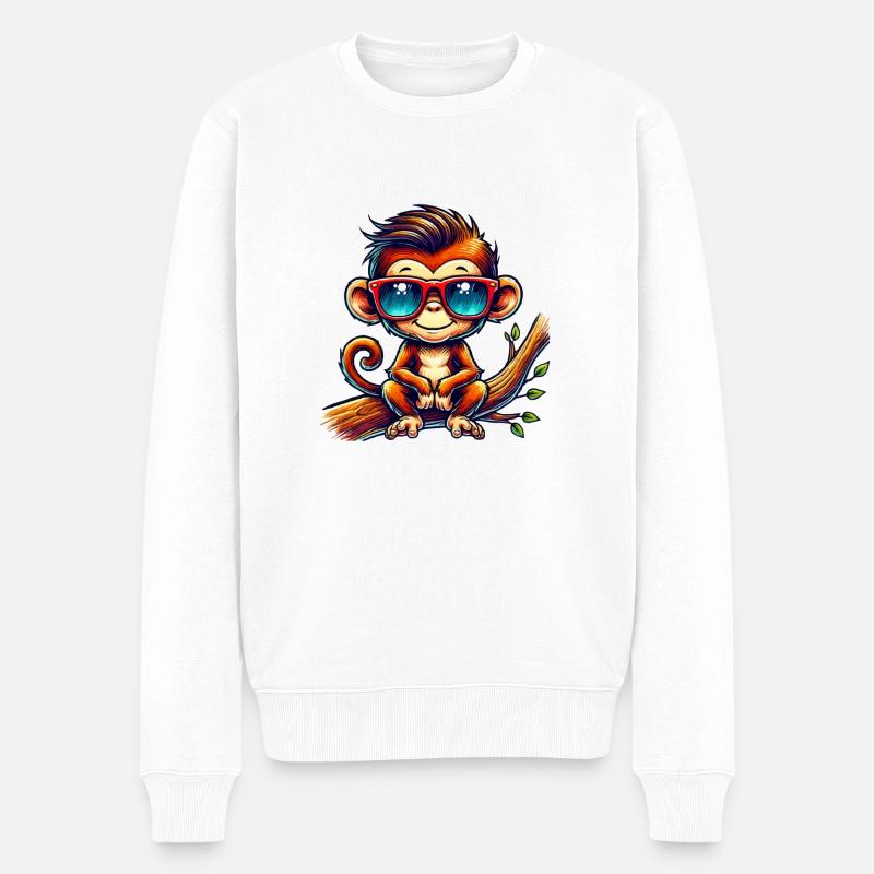 affe sonnenbrille comic - Männer Premium Bio Pullover - Weiß