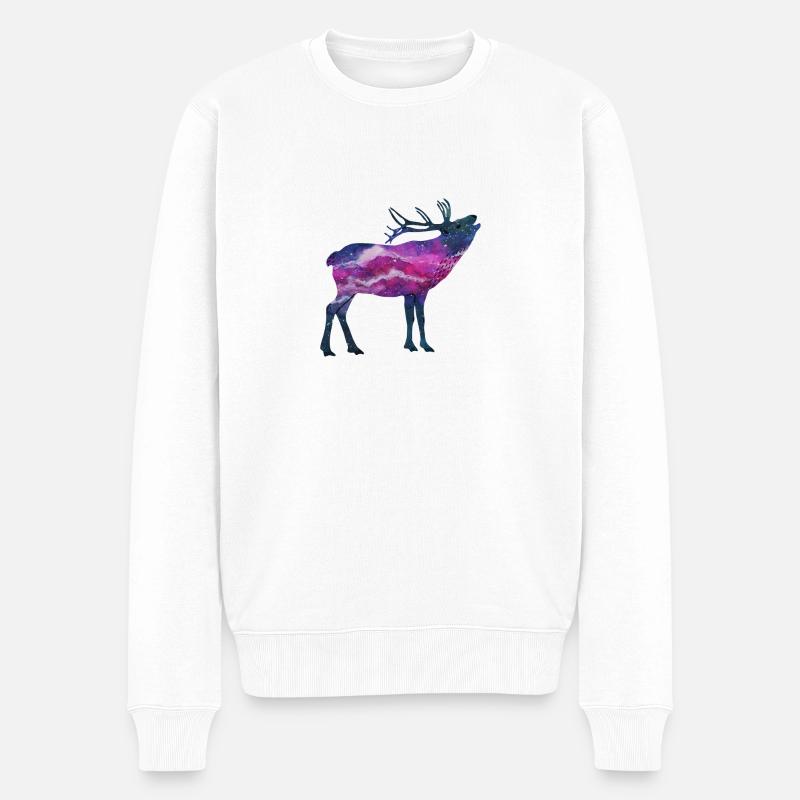Space Hirsch - Männer Premium Bio Pullover - Weiß