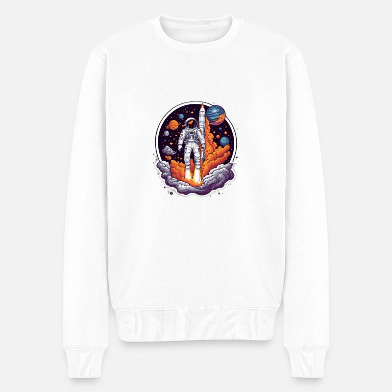 Raketenstart Universum - Männer Premium Bio Pullover - Weiß