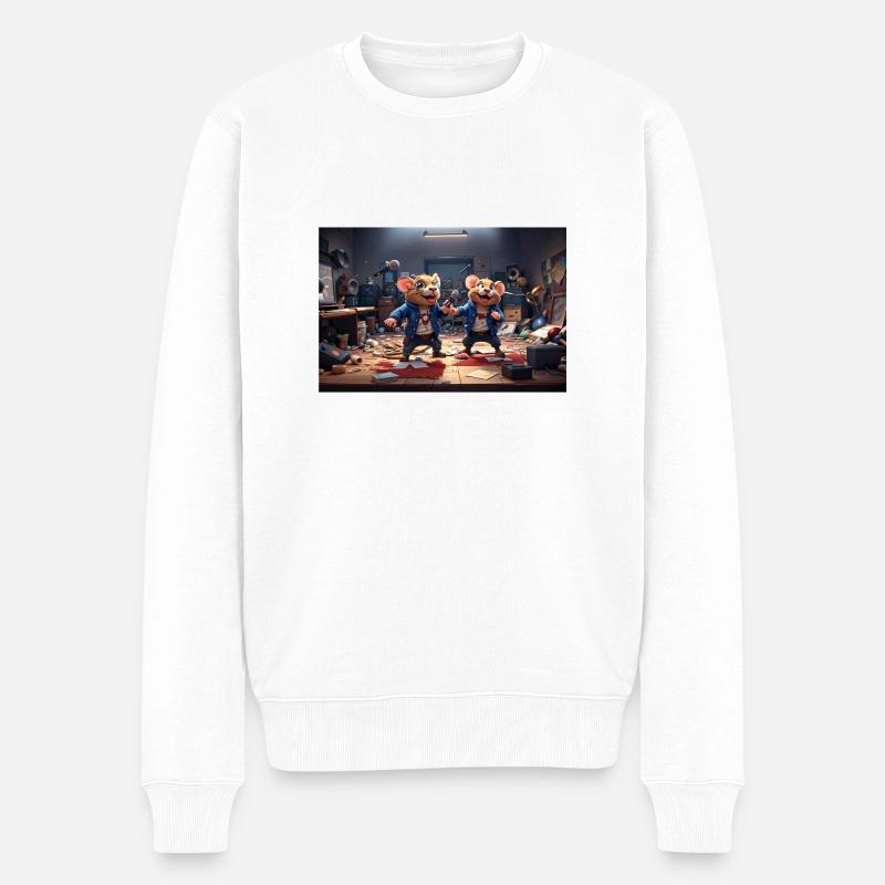 2 amis rats dans un studio de musique désordonné - Pull Premium bio Homme - blanc