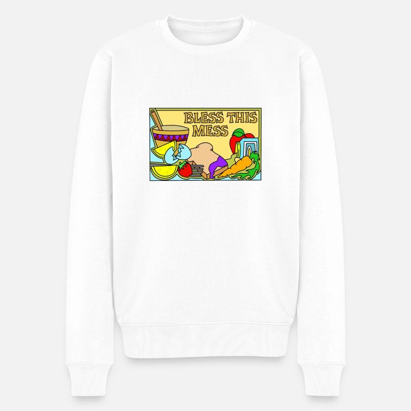 Essen - Unordnung Küche :) - Männer Premium Bio Pullover - Weiß