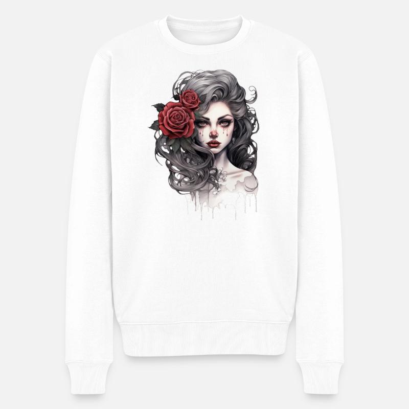 Gothique Rose Reine Illustration Beauté Graphique - Pull Premium bio Homme - blanc