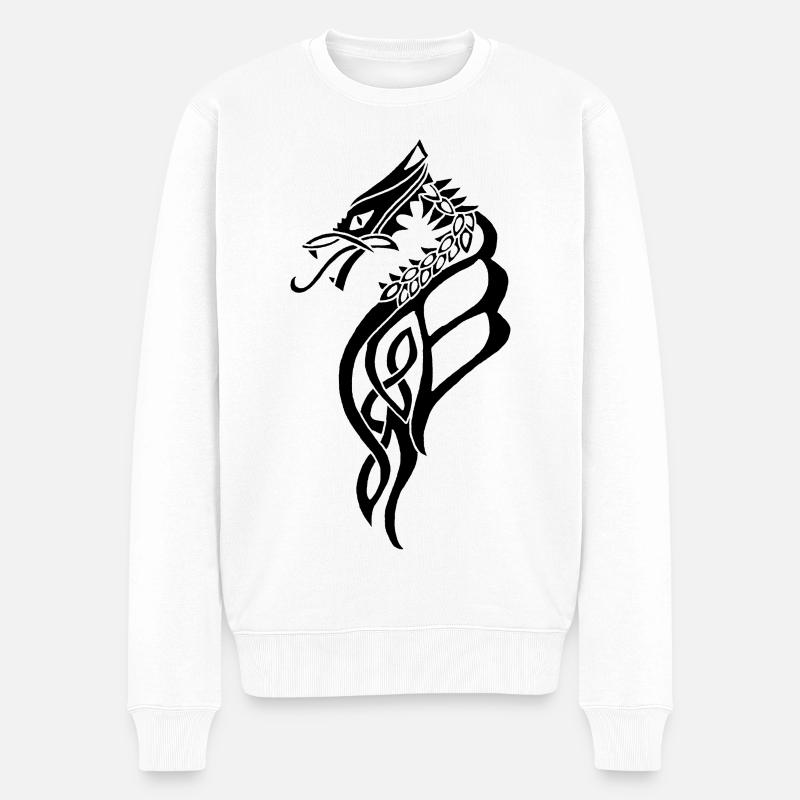 Großer Schwarzer keltischer Drache - Männer Premium Bio Pullover - Weiß