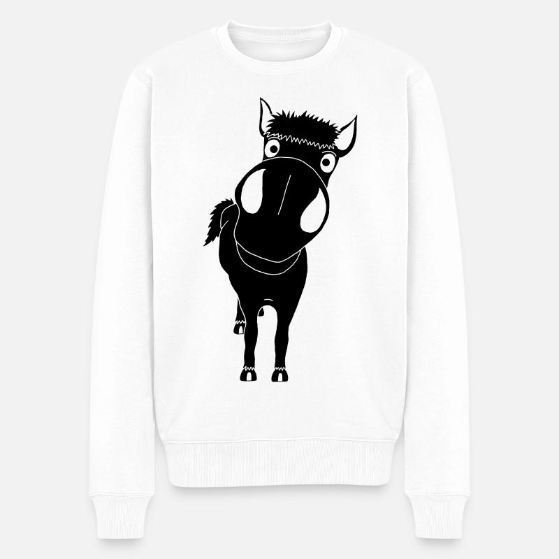 Nahaufnahme eines Pferdes (schwarz) - Männer Premium Bio Pullover - Weiß