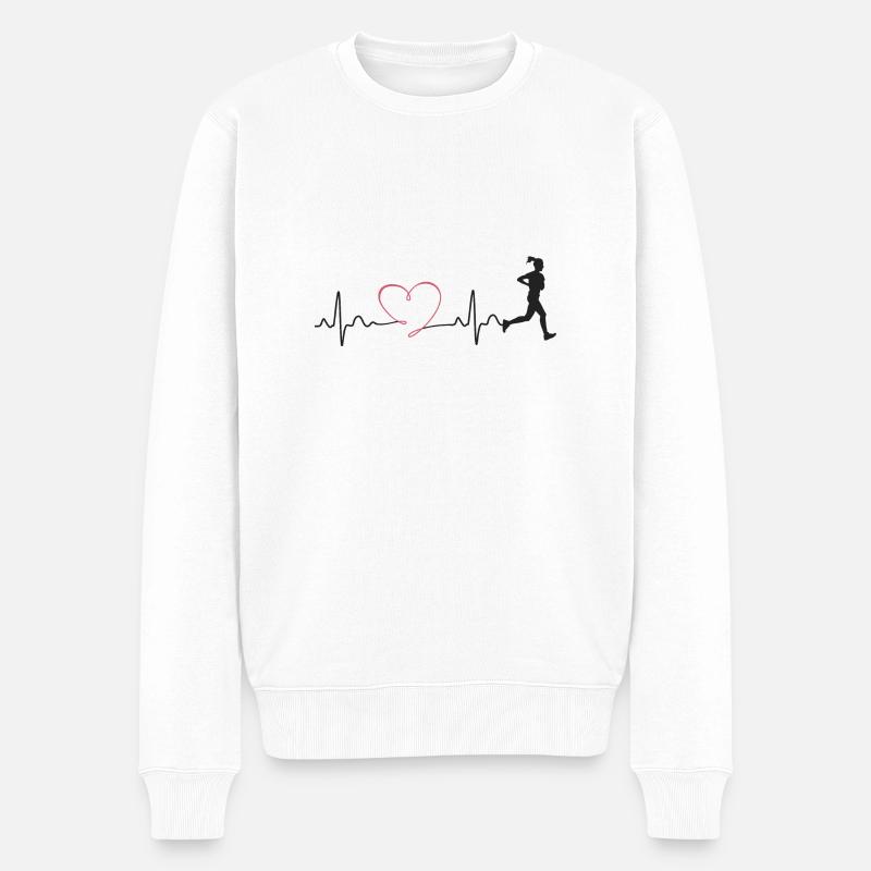 Läuferin Joggen Joggerin Pulsschlag Geschenk - Männer Premium Bio Pullover - Weiß