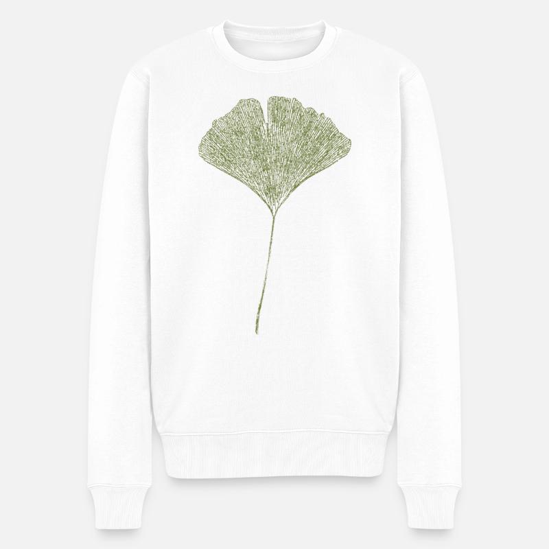 Blatt Ginkgo / Ginkgoblatt - Männer Premium Bio Pullover - Weiß