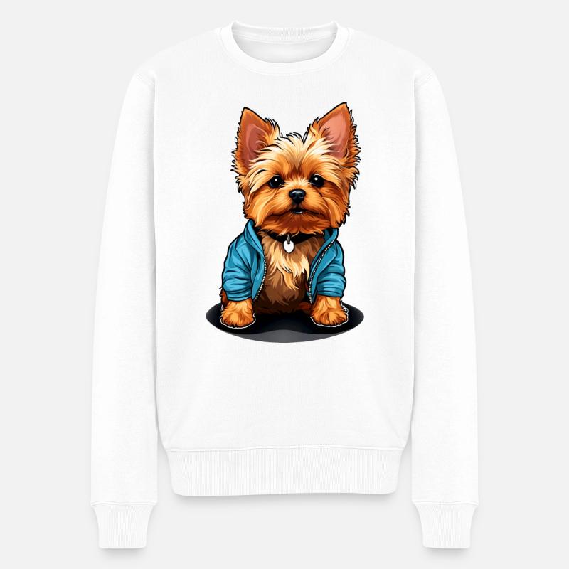 Süßer Yorkie Yorkshire Terrier im Freizeitlook - Männer Premium Bio Pullover - Weiß