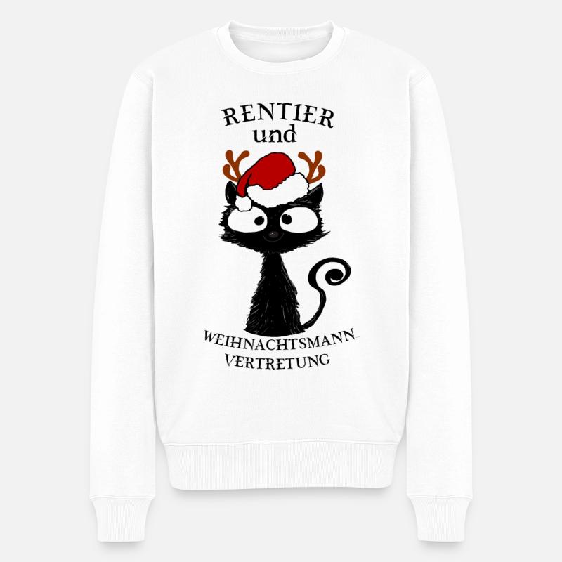 Katze, Weihnachten lustig - Männer Premium Bio Pullover - Weiß