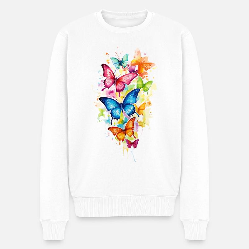 Schmetterlinge Bunt Farbenfroh Schön Kunst Natur - Männer Premium Bio Pullover - Weiß