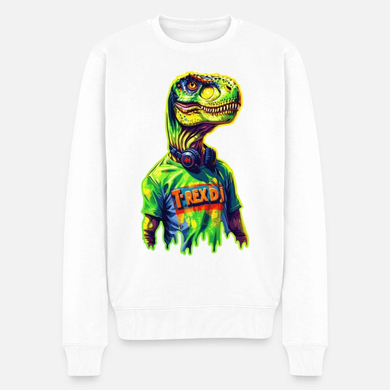 DJ T-Rex 🎧 - Männer Premium Bio Pullover - Weiß