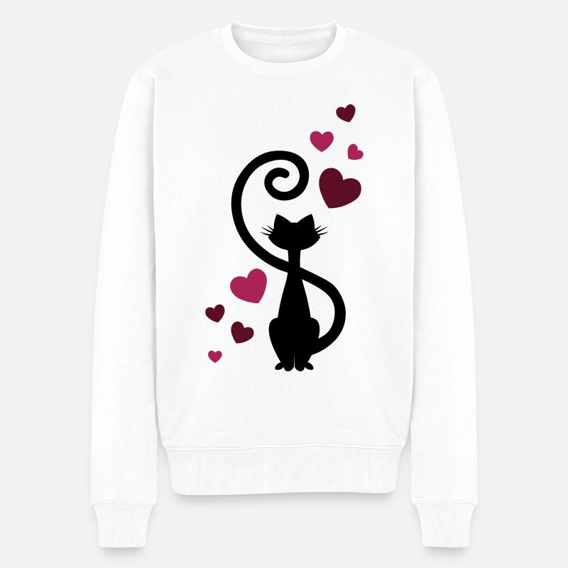 Katze Liebe Verliebt - cat in love - Geschenkidee - Männer Premium Bio Pullover - Weiß