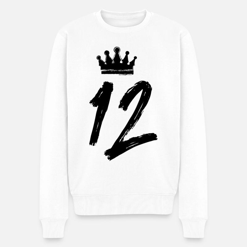 12 Couronne numérique - Pull Premium bio Homme - blanc