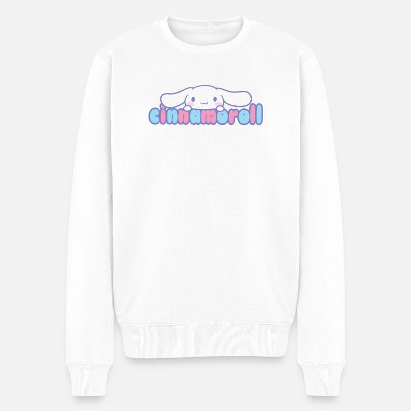 Cinnamoroll Guckt Über Schriftzug - Männer Premium Bio Pullover - Weiß