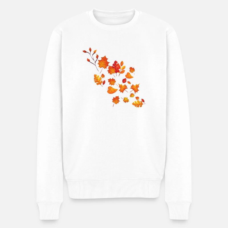 Bunte Herbst Blätter - Männer Premium Bio Pullover - Weiß