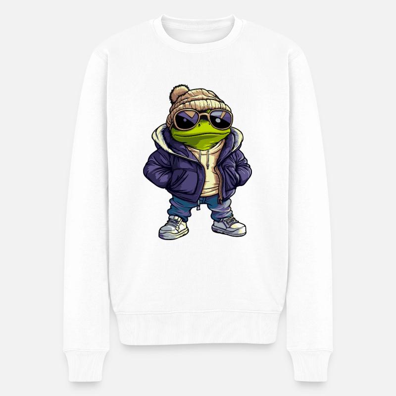 Frosch Cool Comic - Männer Premium Bio Pullover - Weiß